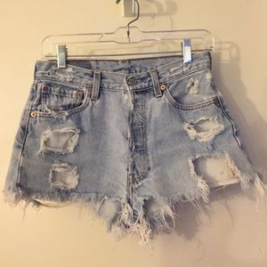 Distressed Levi High Waisted Jean Shorts
