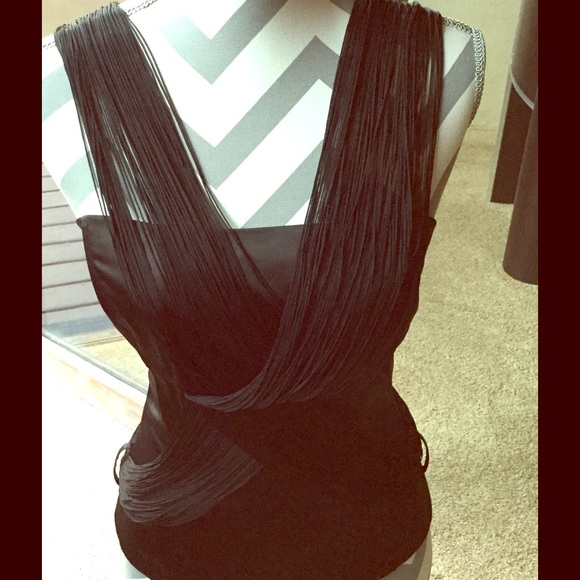 Night Out?!?!  Bebe Halter Top with Fringe Sleeves