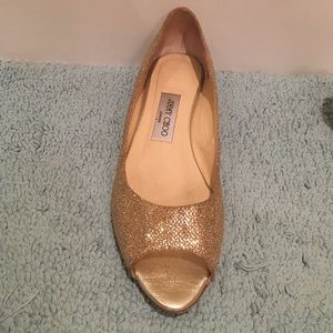 Jimmy Choo Gold Beck Opentoe GlitterFlat Champagne