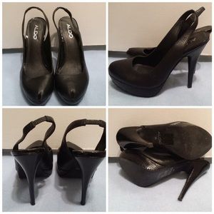 Aldo black Peeptoe pumps snakeskin platform heels
