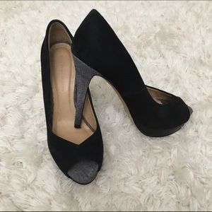 Zara Suede Platform Peep Toe Heels