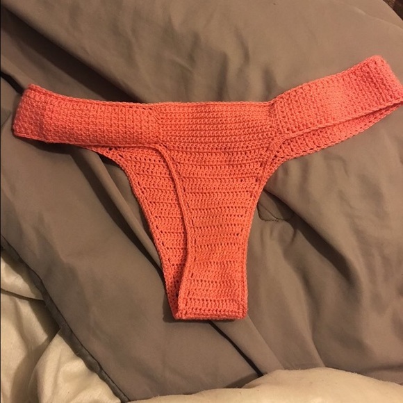 Coral crotchet Brazilian bikini bottoms