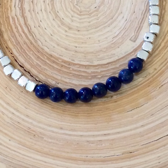 Lapis  lazuli and silver cube bracelet - Picture 2 of 5