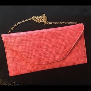 Pink Envelope Clutch with removable chain strap