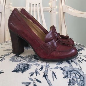 Red Leather Nine West Loafer Pumps