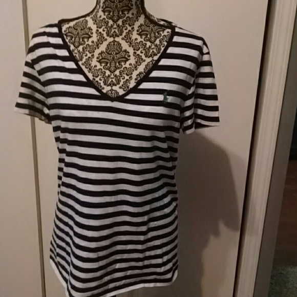 Polo S/S Navy and White striped shirt. Size LG