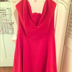 Red mini dress with plunging v-line