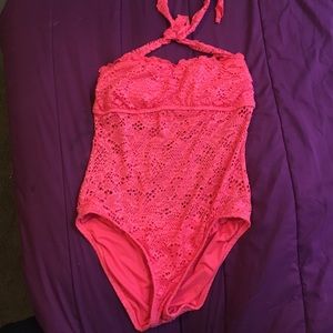 coral one piece swimming suit