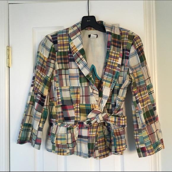 EUC J.crew Cropped Madras Wrap Jacket Blazer Sz. 2
