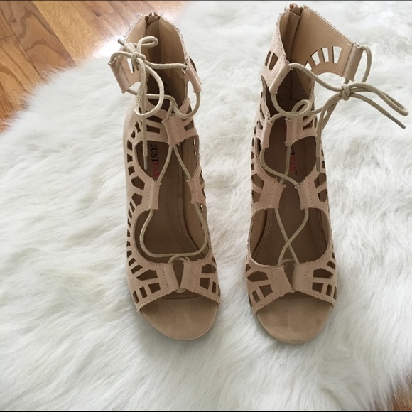 JustFab Shoes - Just Fab Lace Up Caged Sandal in Nude