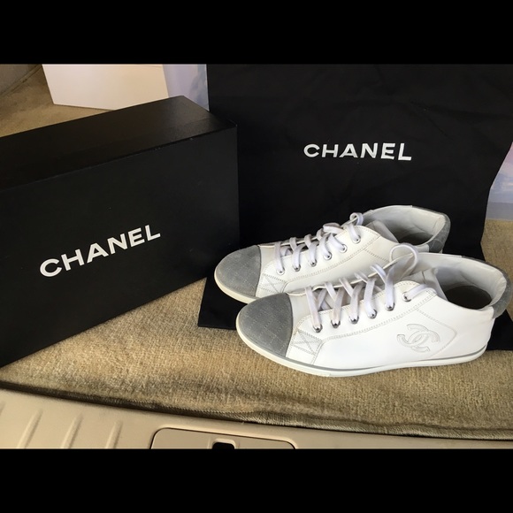 Authentic Chanel White and Grey Suede shoes