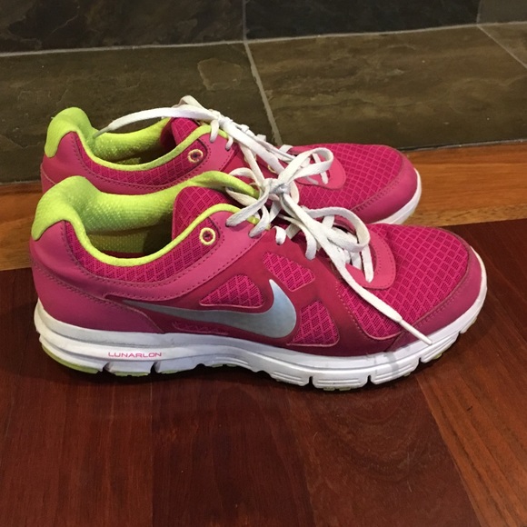 Nike hot pink with lime green athletic shoes
