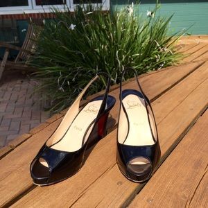 Louboutins - patent leather peep toe sling backs