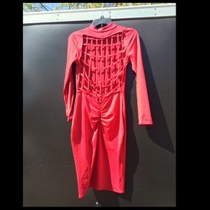 Caged back red long sleeve dress
