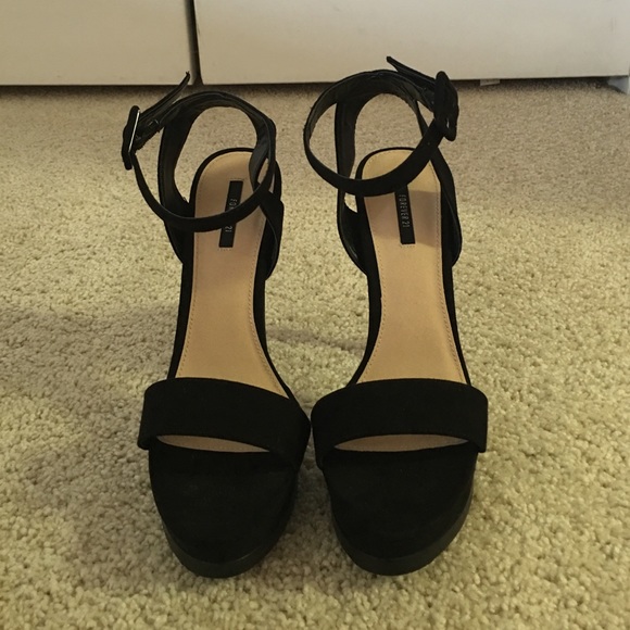 FOREVER 21 Black Suede Ankle Platforms