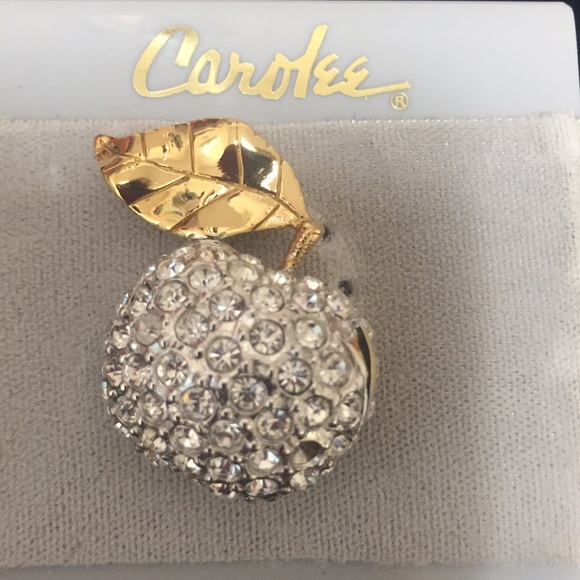 Carolee Apple Crystal Pave Rhinestone Apple Brooch