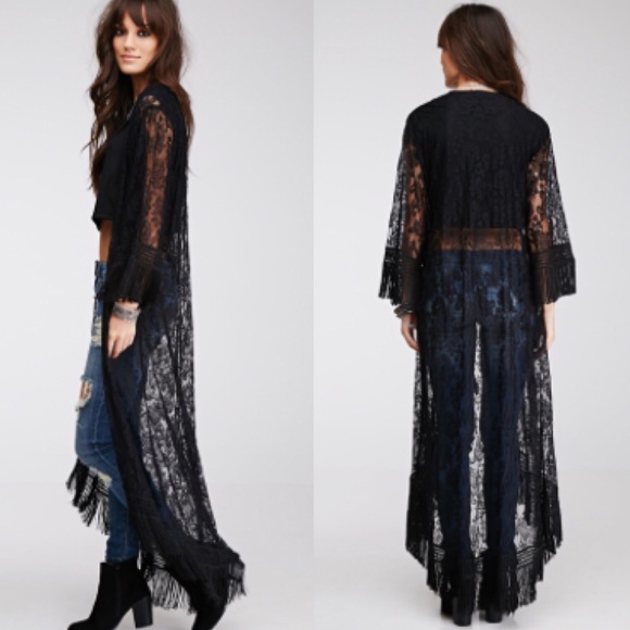 ✨FLASH SALE✨ Boho Maxi Lace Fringe Cardigan - Picture 2 of 4