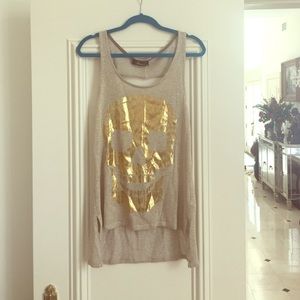 Gold skull T, distressed, size M