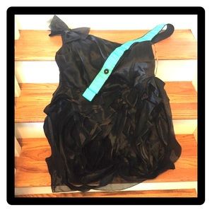 Vera Wang One Shoulder Organza Dress in Black