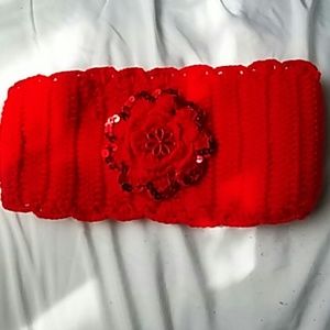 HANDMADE red headband with flower