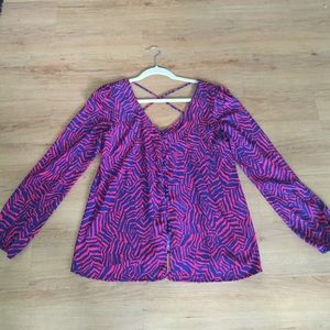 Button down long sleeve printed blouse