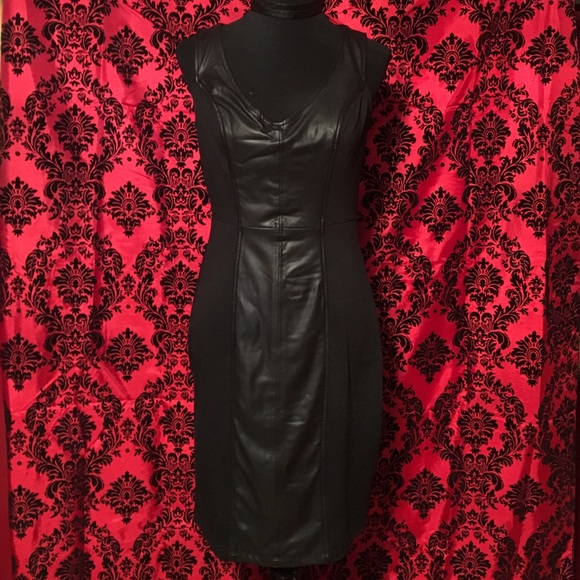 Black Bodycon with Faux Leather Front Panel