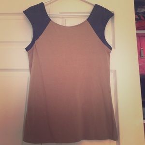 Tan short sleeve with leather shoulders