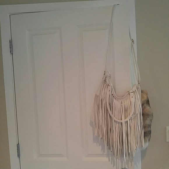 Free People Handbags - White leather boho fringe purse