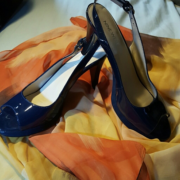 Blue ankle-strap heels