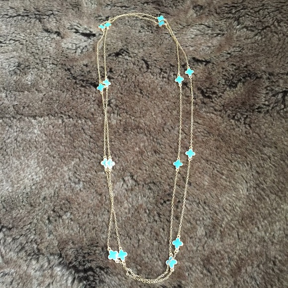 Jewelry - ✨Flash Sale✨Clover Turquoise Blue Enamel Necklace