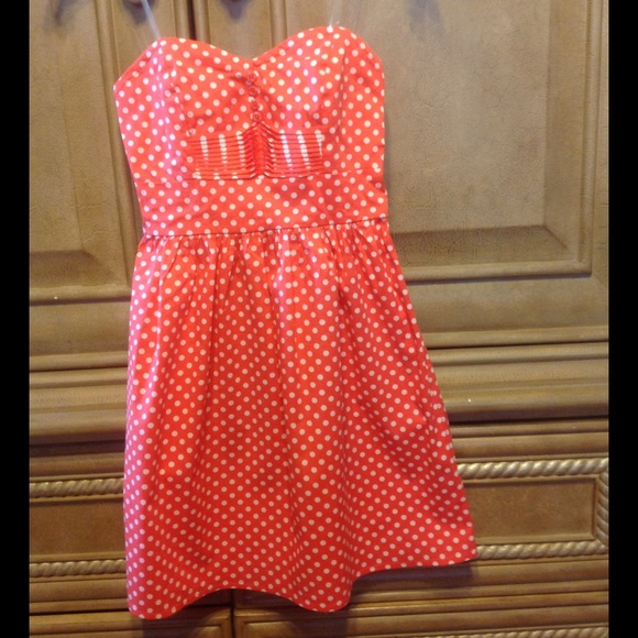 Strapless coral/ polka dot summer dress. NWOT!