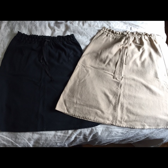 Set of 2: H&M drawstring linen skirts. Black/tan