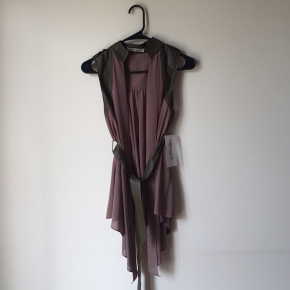 SALE Chiffon and Faux Leather Belted Blouse