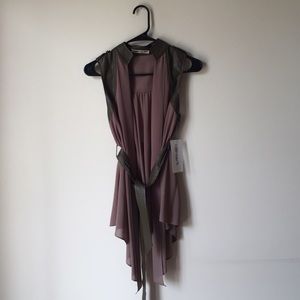 SALE Chiffon and Faux Leather Belted Blouse