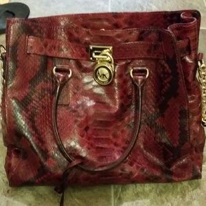 Michael kors red python hamilton tote