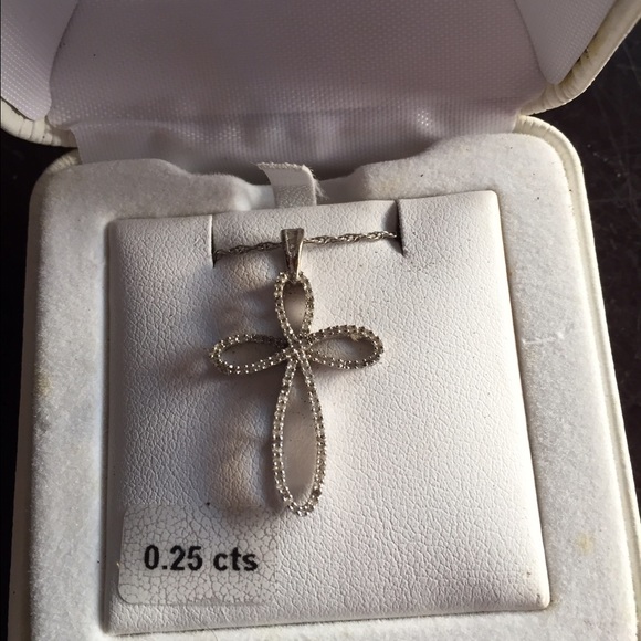 Sterling Silver w/ Diamonds Cross Necklace