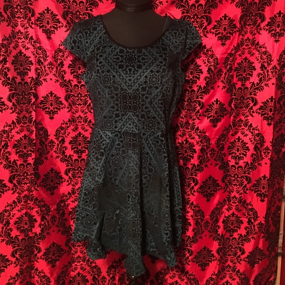 Teal Velvet Flocked Skater Dress