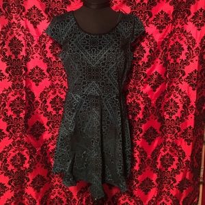 Teal Velvet Flocked Skater Dress