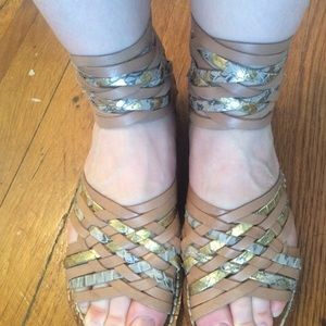Sam Edelman snake skin/gold pattern gladiators