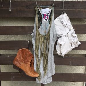 Tank with silk fringe