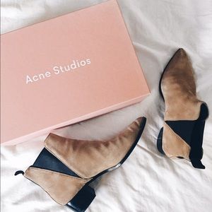 Acne Studios Jensen Suede Booties - beige, size 10