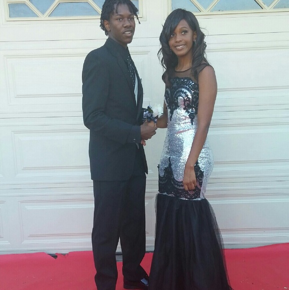 Black and Silver sequins prom dress