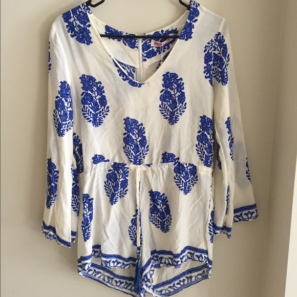 Blue and Cream Floral Romper