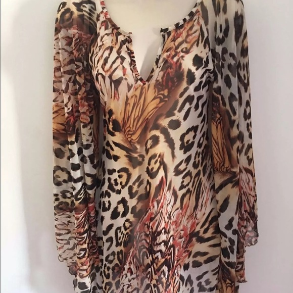 Miss Me Animal Print Sheer Tunic Top, Batwing