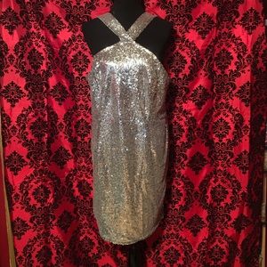 Silver Sequin Dress with Cross Front