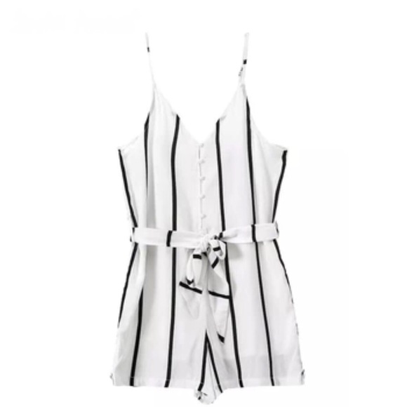 {20% off Sale} White & Black Stripe Romper - Picture 2 of 3
