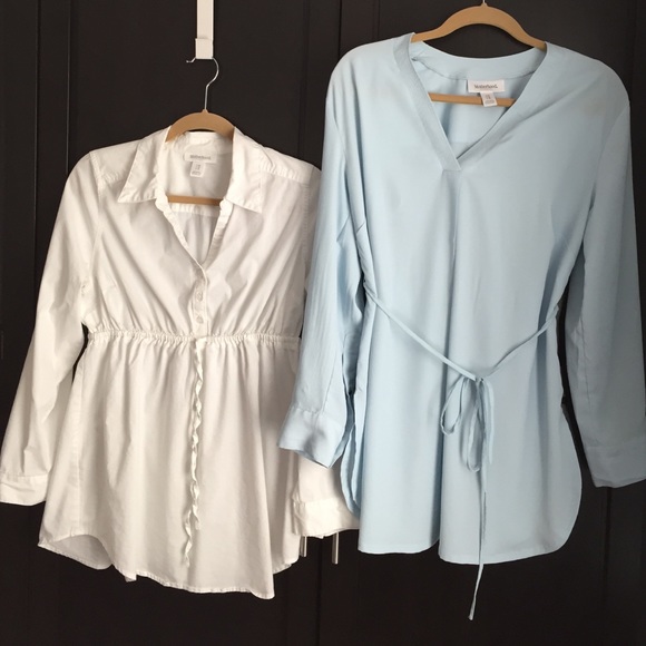 [Maternity] set of 2: white/light blue blouses