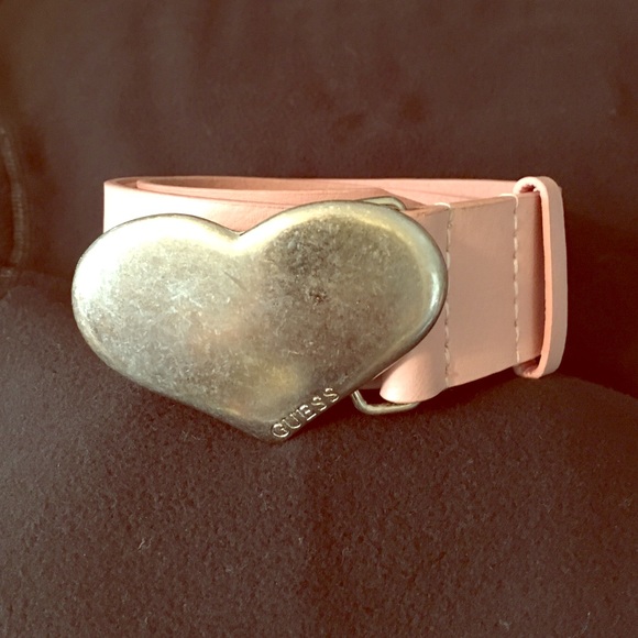 Guess Jeans leather belt pink w cute heart buckle