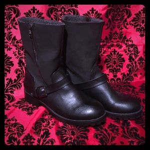 Black Shearling Zip Boots