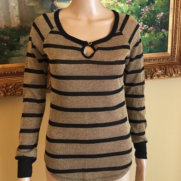 Wet seal black and gold striped long sleeve shirt
